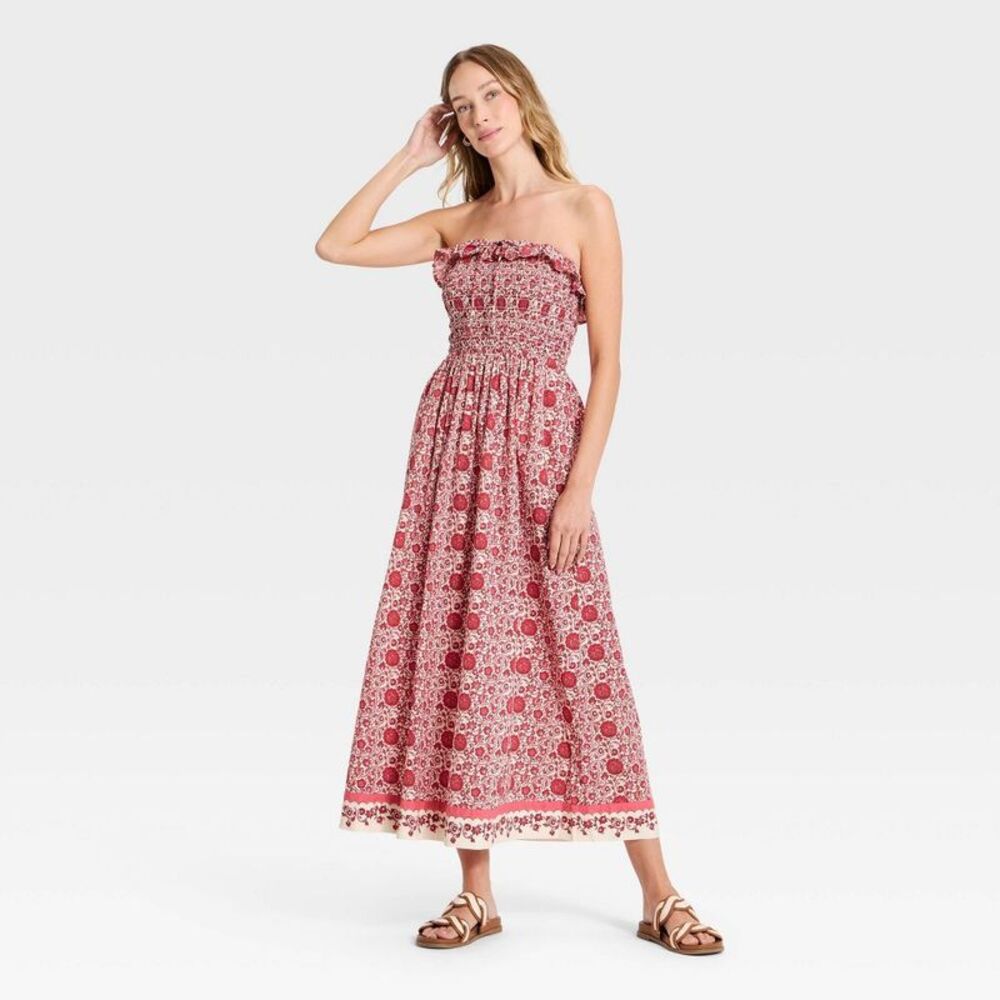 Women's Cotton Maxi Pullover Sundress - Universal Thread Pink Floral M
